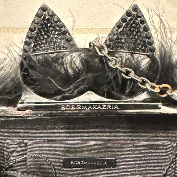 BCBGMaxAzria Black Furry Clutch with Cat Ear Rhinestone Details - Picture 4 of 8